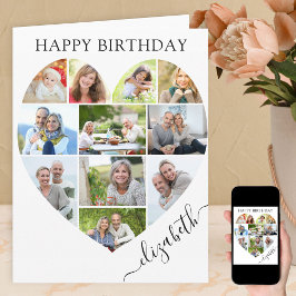 Hart 11 Foto Collage Elegant Name Birthday Kaart
