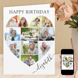 Hart 11 Foto Collage Elegant Name Birthday Kaart