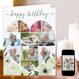 Hart 11 Foto Collage White Rose Happy Birthday Kaart