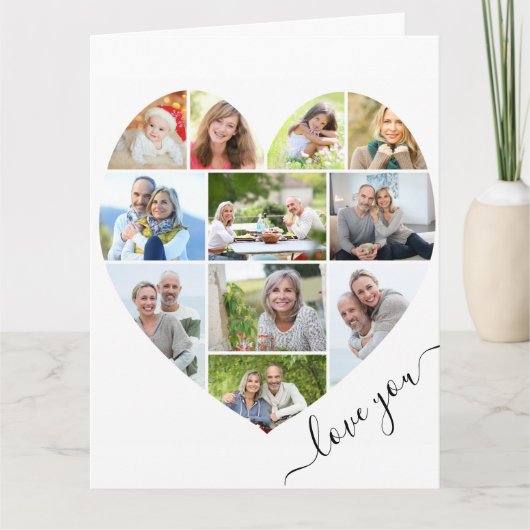 Hart 11 Photo CollageLove You Script Jubileum Kaart (Voorkant)