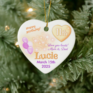 Hart 11e Verjaardag Meisje Dochter lila & Goud Keramisch Ornament