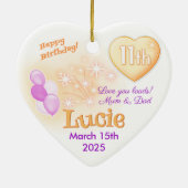 Hart 11e Verjaardag Meisje Dochter lila & Goud Keramisch Ornament (Achterkant)
