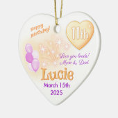Hart 11e Verjaardag Meisje Dochter lila & Goud Keramisch Ornament (Links)