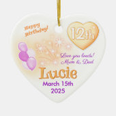 Hart 12e Verjaardag Meisje Dochter lila & Goud Keramisch Ornament (Voorkant)