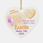 Hart 12e Verjaardag Meisje Dochter lila & Goud Keramisch Ornament (Achterkant)