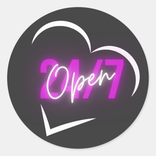 HART 24/7 OPEN RONDE STICKER (Voorkant)