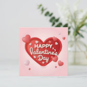hart 3d met tekst Happy Valentine's Day Feestdagenkaart (Staand voorkant)