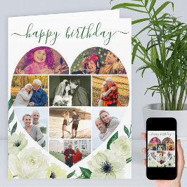 Hart 9 Foto Collage White Rose Happy Birthday Kaart