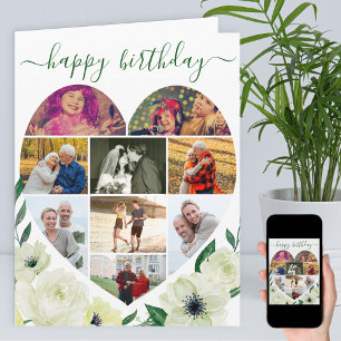 Hart 9 Foto Collage White Rose Happy Birthday Kaart