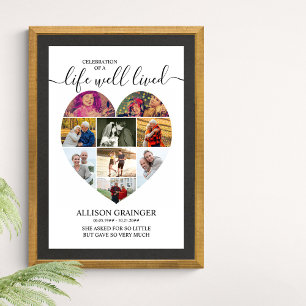 Hart 9 Photo Collage Life Well Lived Funeral Poster