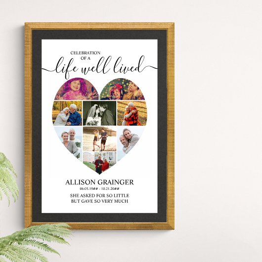 Hart 9 Photo Collage Life Well Lived Funeral Poster