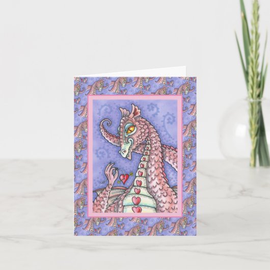 HART AAN EEN SNOER ROZE DRAGON VALENTIJN, FANTASIE KAART (Voorkant)