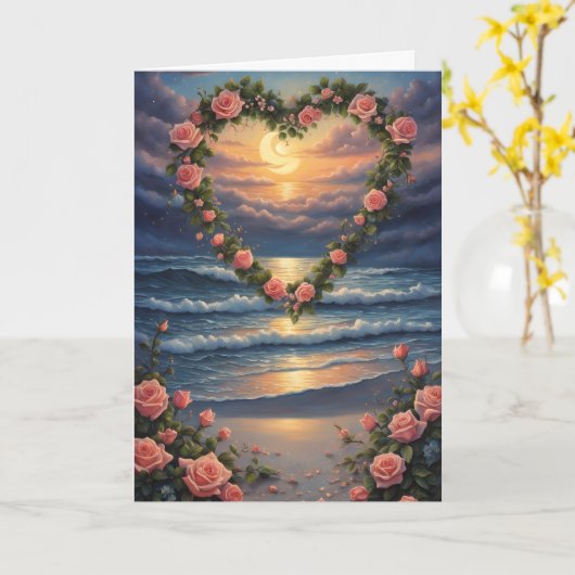 Hart aan het strand Valentijn Kaart (Gele Bloem)