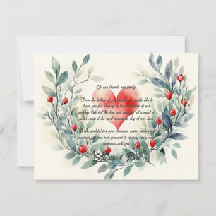 Hart Aangepaste bruiloft dank u kaart Notitiekaartje