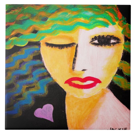 Hart Abstract Portret van een Vrouw Tegeltje (Voorkant)