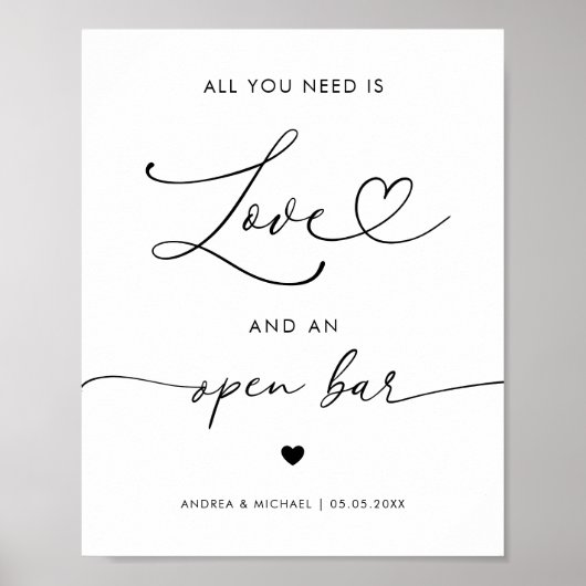 Hart Alles wat je nodig hebt is Love Open Bar Trou Poster (Voorkant)