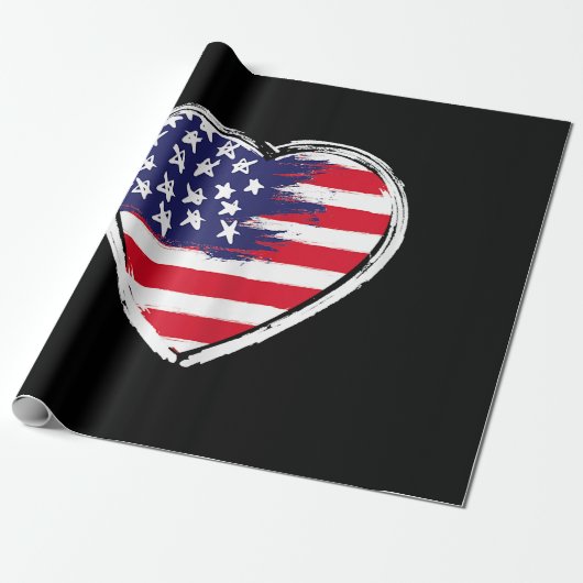 Hart Amerikaanse vlag 4 juli Patriottische Amerika Cadeaupapier (Uitgerold)