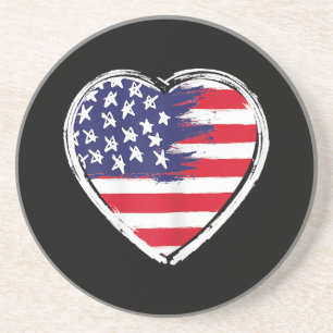 Hart Amerikaanse vlag 4 juli Patriottische Amerika Zandsteen Onderzetter
