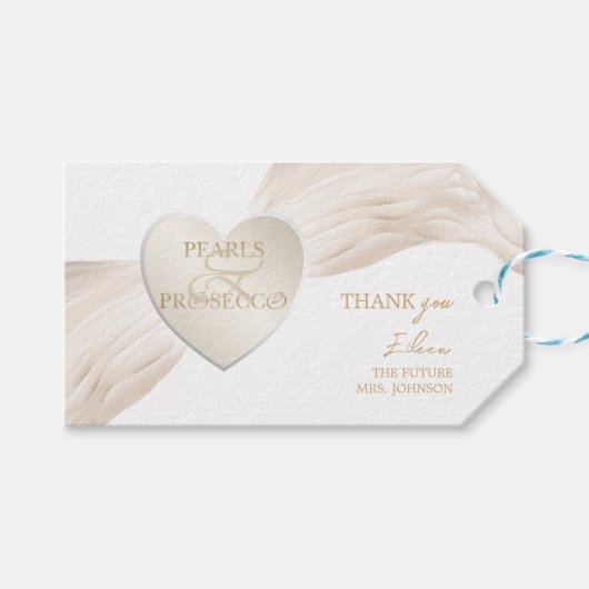 Hart Ampersand Parels & Prosecco Bruidsfeest Cadeaulabel (Voorkant (Horizontaal))