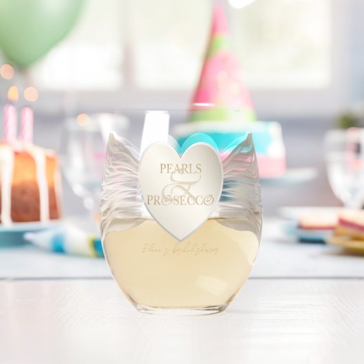 Hart Ampersand Parels & Prosecco Bruidsfeestje Wijnglas Zonder Voet (Insitu (Verjaardag))