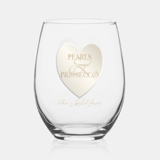 Hart Ampersand Parels Prosecco Chic Vrijgezellenfe Wijnglas Zonder Voet (Voorkant)