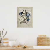 Hart anatomie met blauwe bloemen woordenboek kunst poster (Keuken)