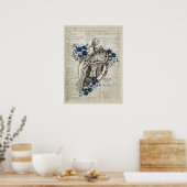 Hart Anatomie met bloemen Woordenboek Kunst Poster (Keuken)