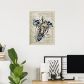 Hart Anatomie met bloemen Woordenboek Kunst Poster (Thuiskantoor)