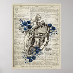 Hart Anatomie met bloemen Woordenboek Kunst Poster