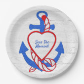 Hart Anker op gewitgewassen hout Papieren Bordje (Voorkant)