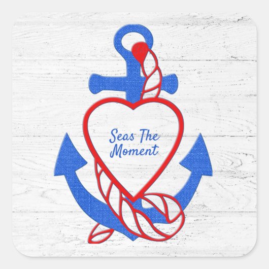 Hart Anker op gewitgewassen hout Vierkante Sticker (Voorkant)