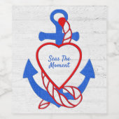 Hart Anker op gewitgewassen hout Wijn Etiket (Enkel label)