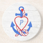 Hart Anker op gewitgewassen hout Zandsteen Onderzetter (Voorkant)