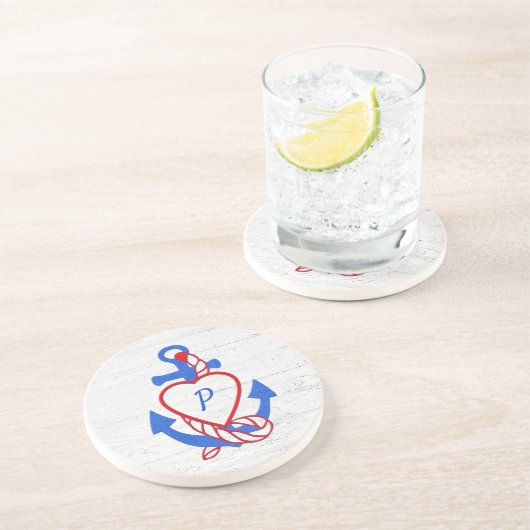 Hart Anker op gewitgewassen hout Zandsteen Onderzetter (Zijkant)