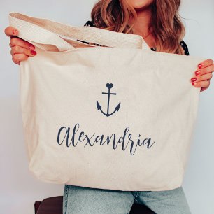 Hart Anker Persoonlijke Naam Bachelorette Grote Tote Bag