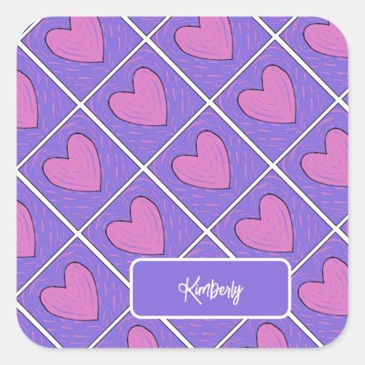 Hart Appliqué Quilt Patroon Vierkante Sticker (Voorkant)