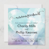 Hart Aqua Paarse uitgestelde bruiloft aankondiging (Voorkant)