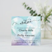 Hart Aqua Paarse uitgestelde bruiloft kennisgeving (Staand voorkant)