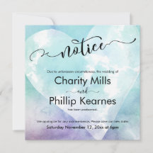 Hart Aqua Paarse uitgestelde bruiloft kennisgeving