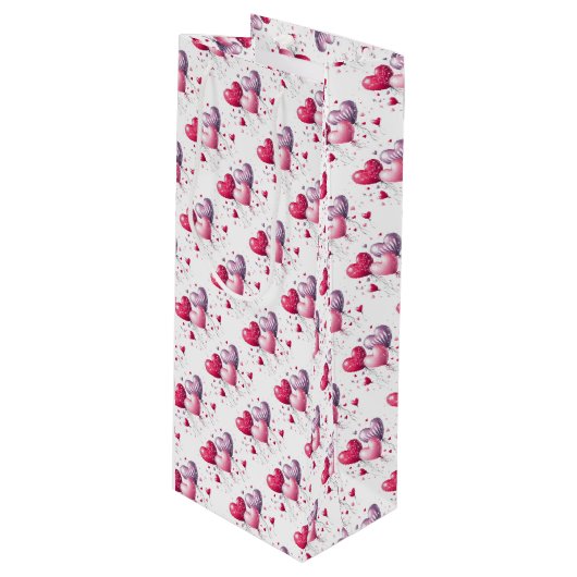 Hart Ballonnen Valentijn Wijn Cadeautas (Voorkant Gekanteld)