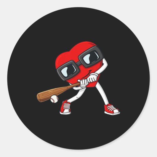 Hart Baseball Valentijnsdag Fun Boys Meisjes Kinde Ronde Sticker (Voorkant)