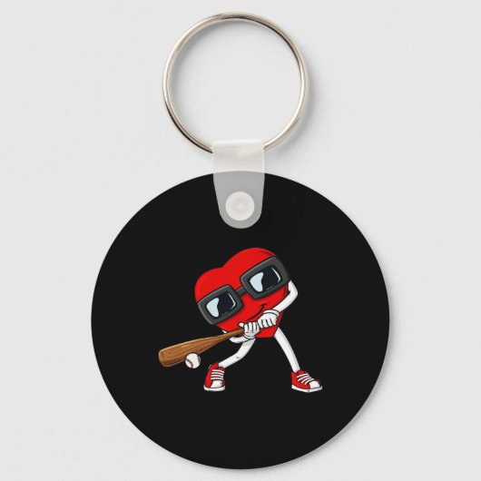 Hart Baseball Valentijnsdag Fun Boys Meisjes Kinde Sleutelhanger (Voorkant)