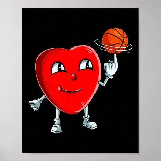 Hart Basketball Player Valentijnsdag Cute Sports Poster (Voorkant)