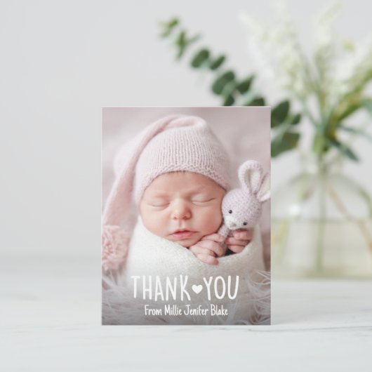 Hart bedankkaart, baby foto bedankkaart kaart (Staand voorkant)