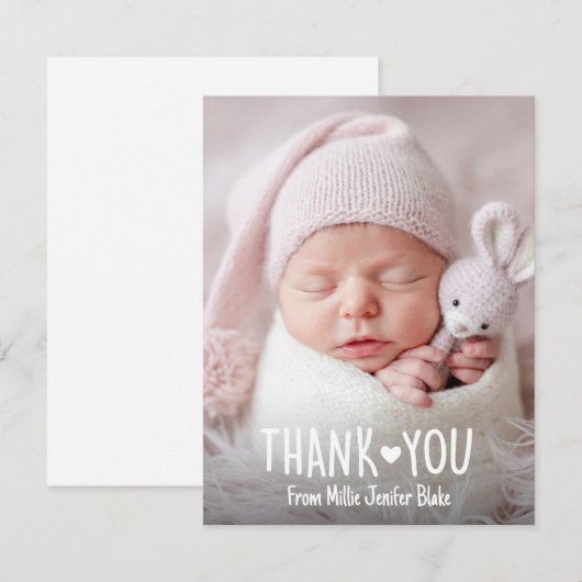 Hart bedankkaart, baby foto bedankkaart kaart (Voorkant / Achterkant)