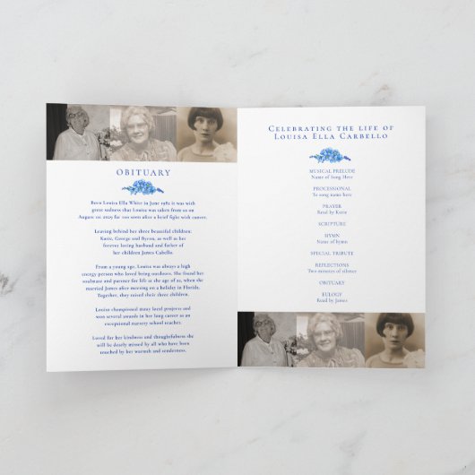 Hart begrafenisprogramma blauw vergeet-me-nots programma (Binnen)