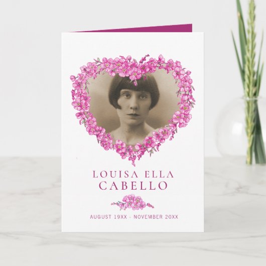 Hart begrafenisprogramma roze vergeet-me-nots programma (Voorkant)