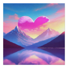 Hart & Berg Zonsondergang Landschapskunst Perfect Poster