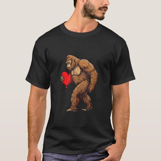 Hart Bigfoot Sasquatch Valentijn dag V dag Kosten T-shirt (Voorkant)