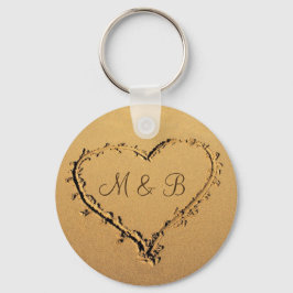 Hart bij de Beach Personalized Monogrammen Sleutelhanger